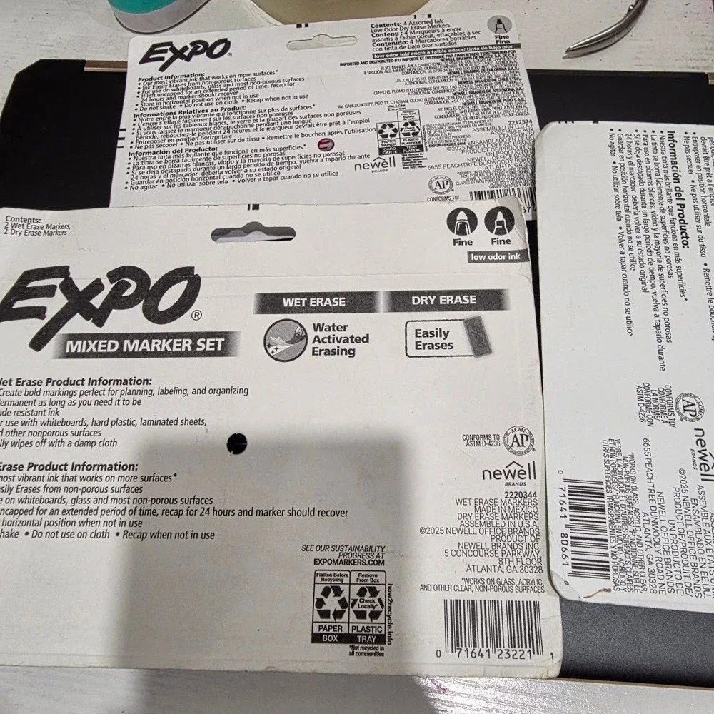 Expo Dry Erase Markers Bundle 3 Packs Chisel Fine Tip Wet Erase Mixed Colors NEW
